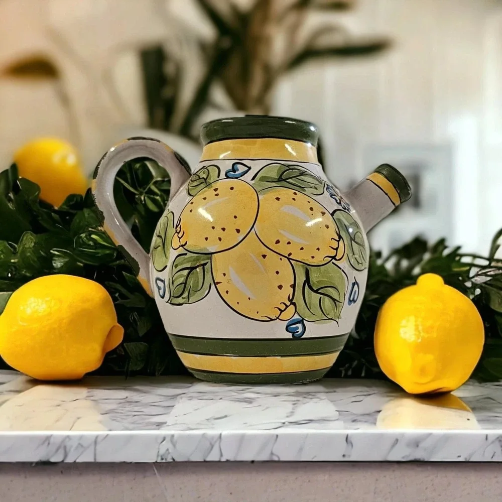 Vintage World‎ Bazars Inc Pottery Ceramic Hand Painted Citrus Lemon Pitcher